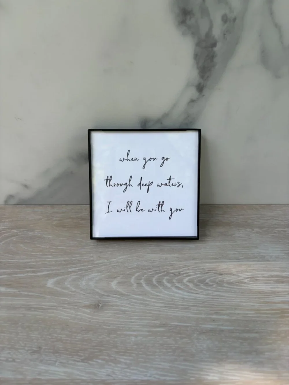 Deep Waters Framed Art Print 4x4 Black Christian Modern Tiered Tray Shelf Sitter